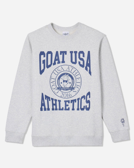 University style crewneck that reads "GOAT USA ATHLETICS"