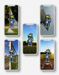 Set of phone cases with sports-themed designs on a light gray background