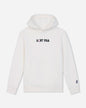 A white pullover hoodie with 'GOAT USA' printed in black across the chest and a small blue and white logo on the left sleeve cuff, shown against a light gray background.