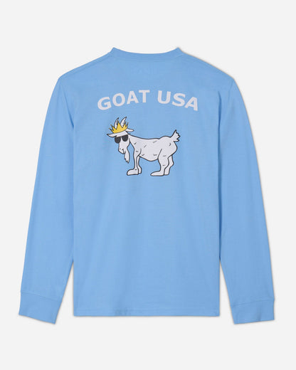 (Back)Carolina Blue long sleeve with big goat graphic#color_carolina-blue