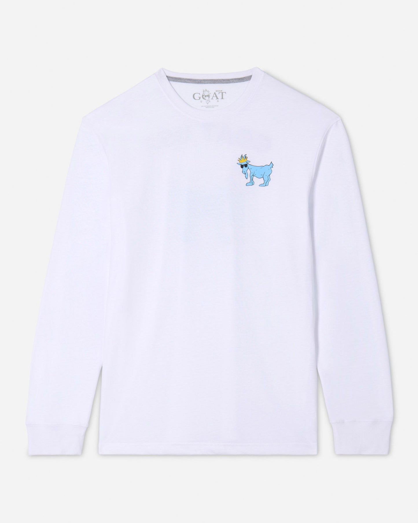 (Front)White long sleeve with blue goat logo#color_white