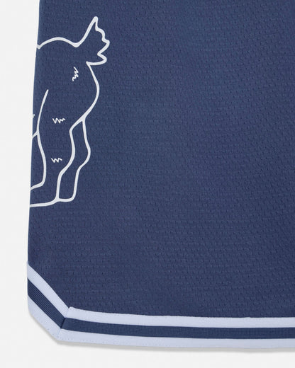 Close-up of back of navy mesh shorts#color_navy