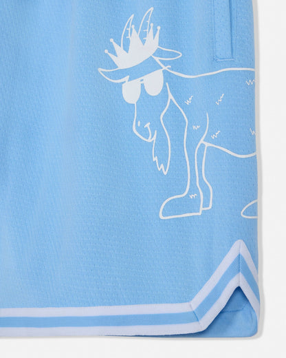 Close-up of white goat logo on carolina blue shorts#color_carolina-blue