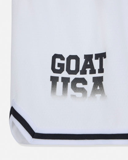 White shorts with 'GOAT USA' text on a white background#color_white