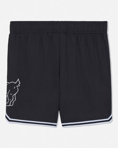 Black shorts with a white logo on a white background#color_black
