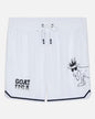 White shorts with black graphics and text on a light gray background#color_white
