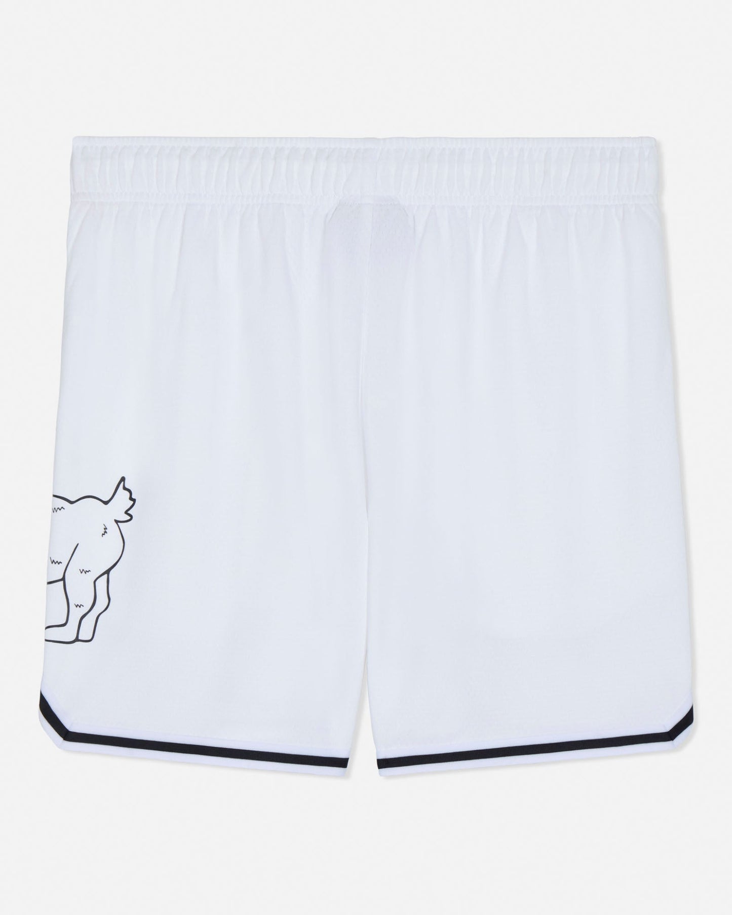 White shorts with a black outline design on a white background#color_white