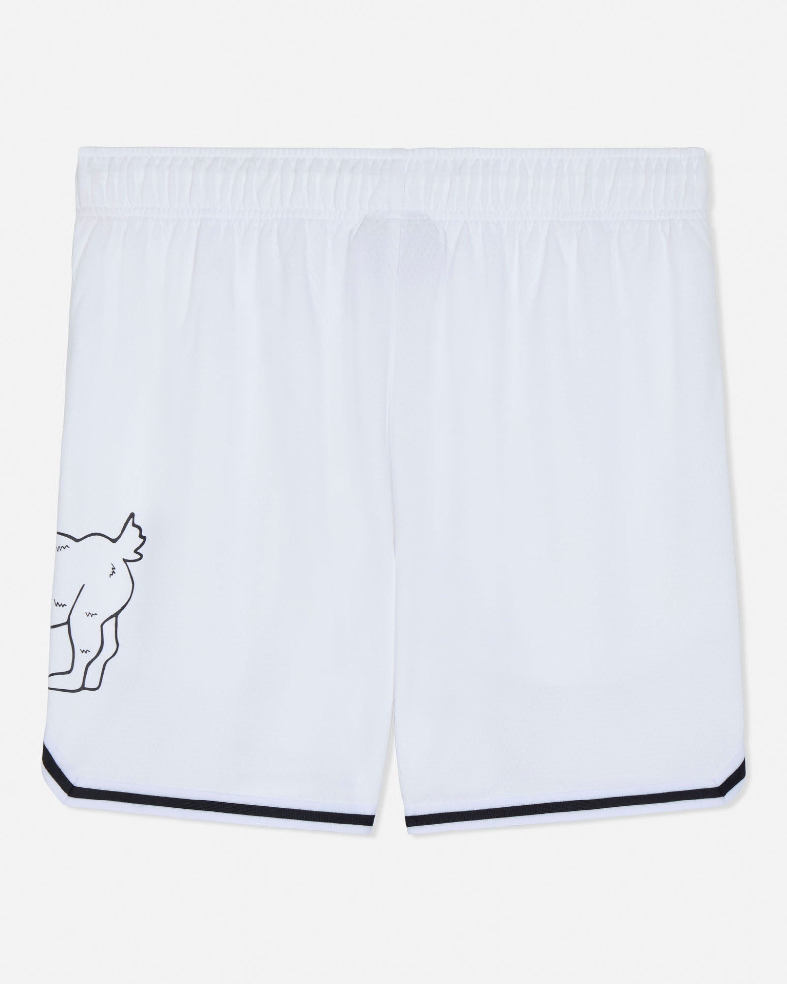 White shorts with a black outline design on a white background#color_white