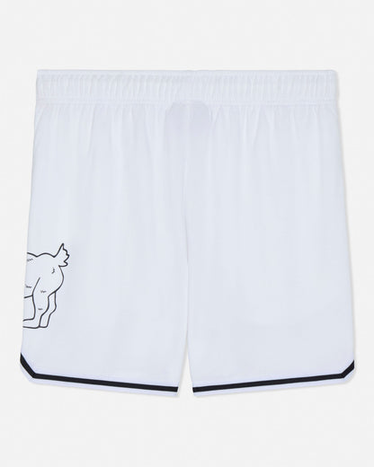 White shorts with a black outline design on a white background#color_white