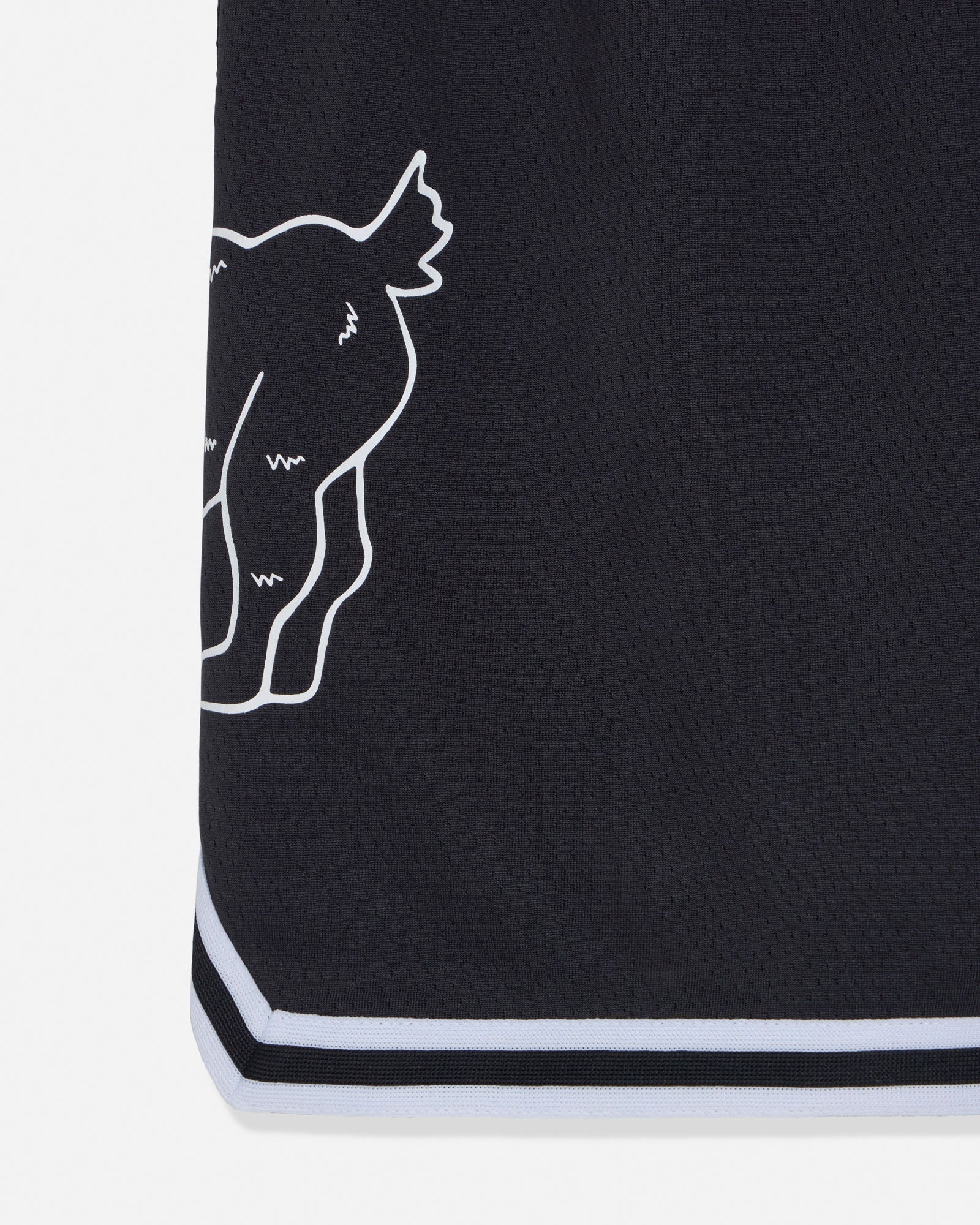 Black shorts with a white outline of a goat design on a white background#color_black