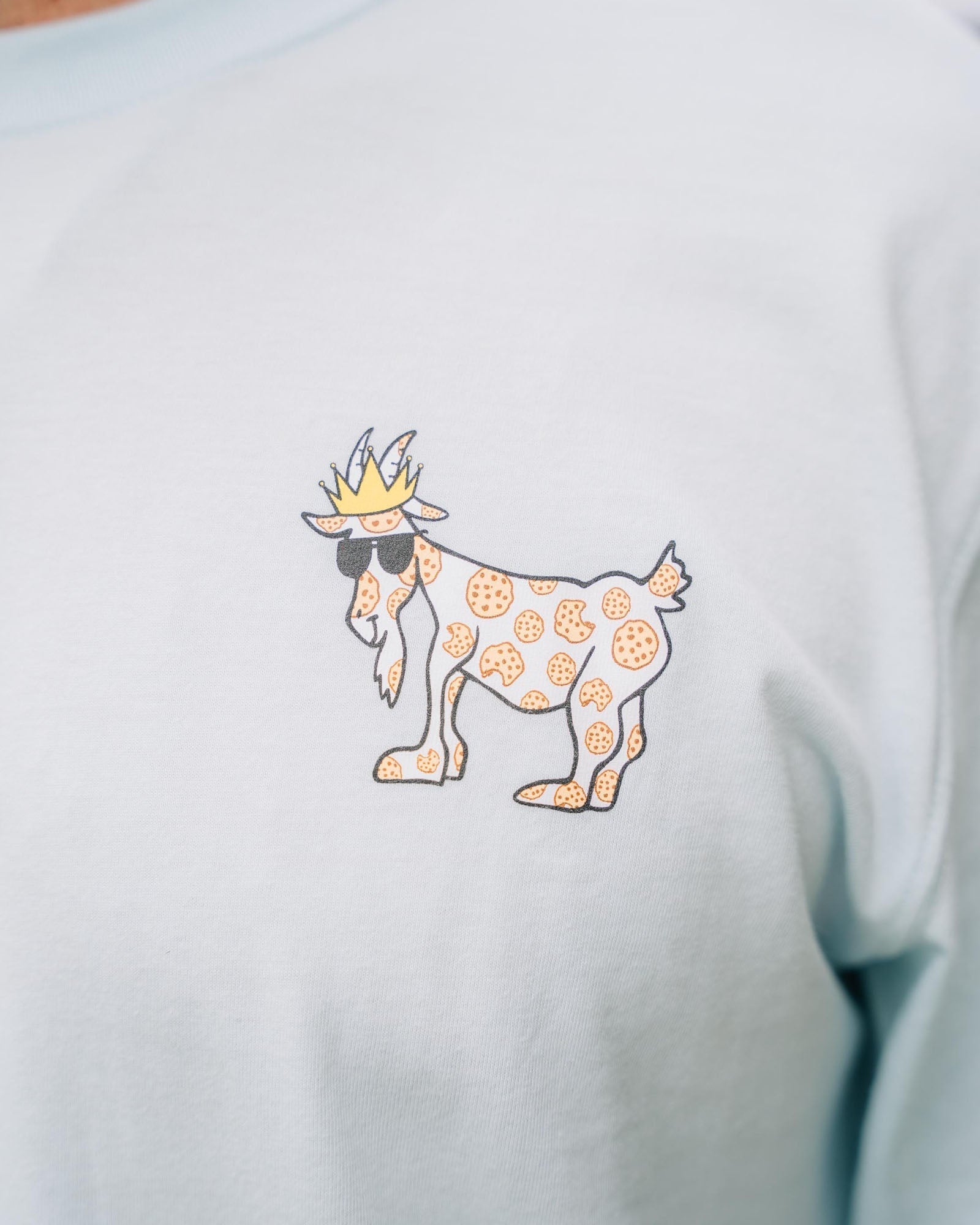 Close up of cookie goat left chest logo