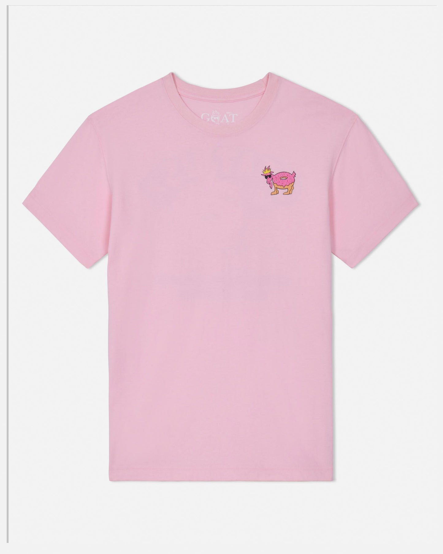 Pink t-shirt with a small graphic on a white background