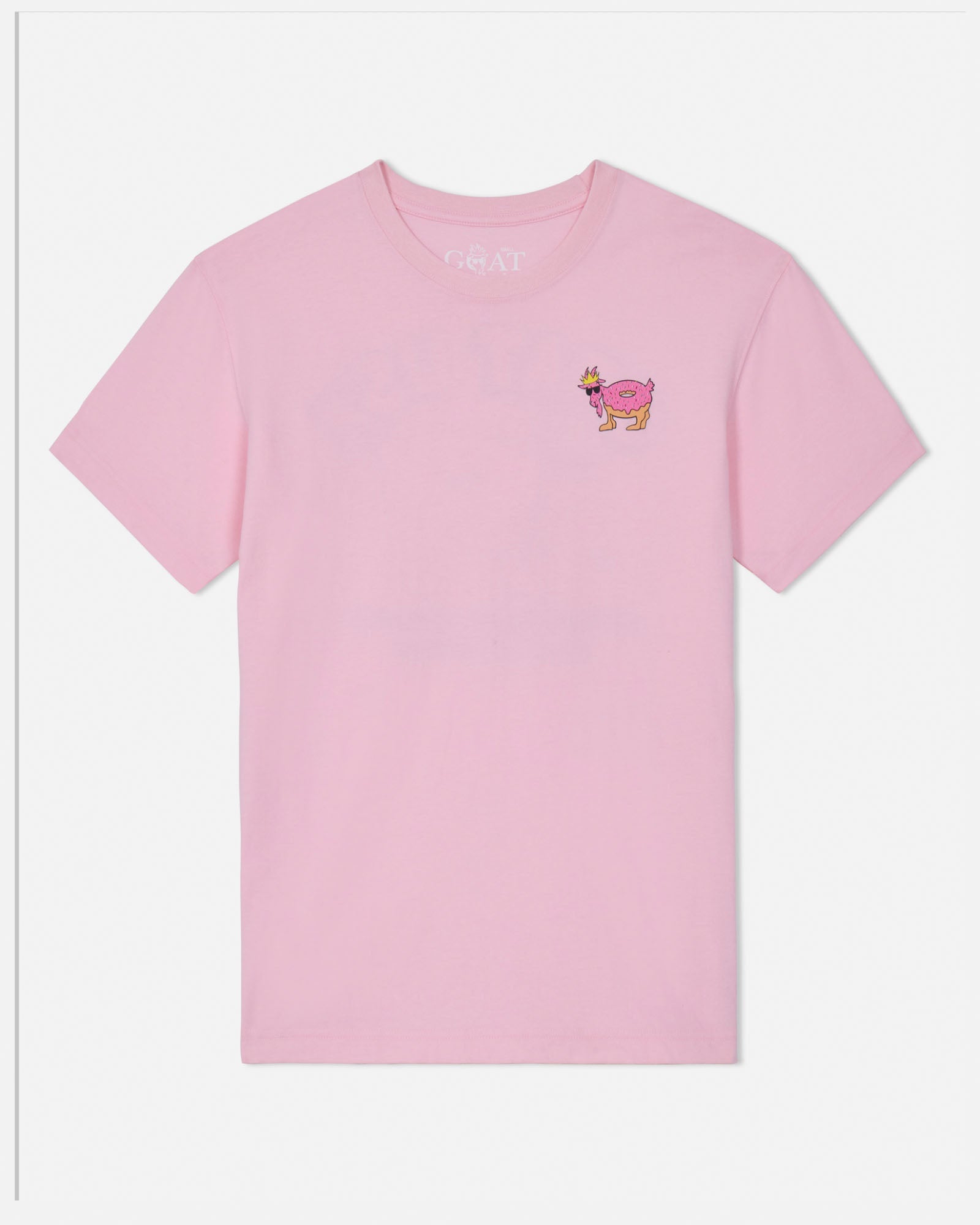 Pink t-shirt with a small graphic on a white background