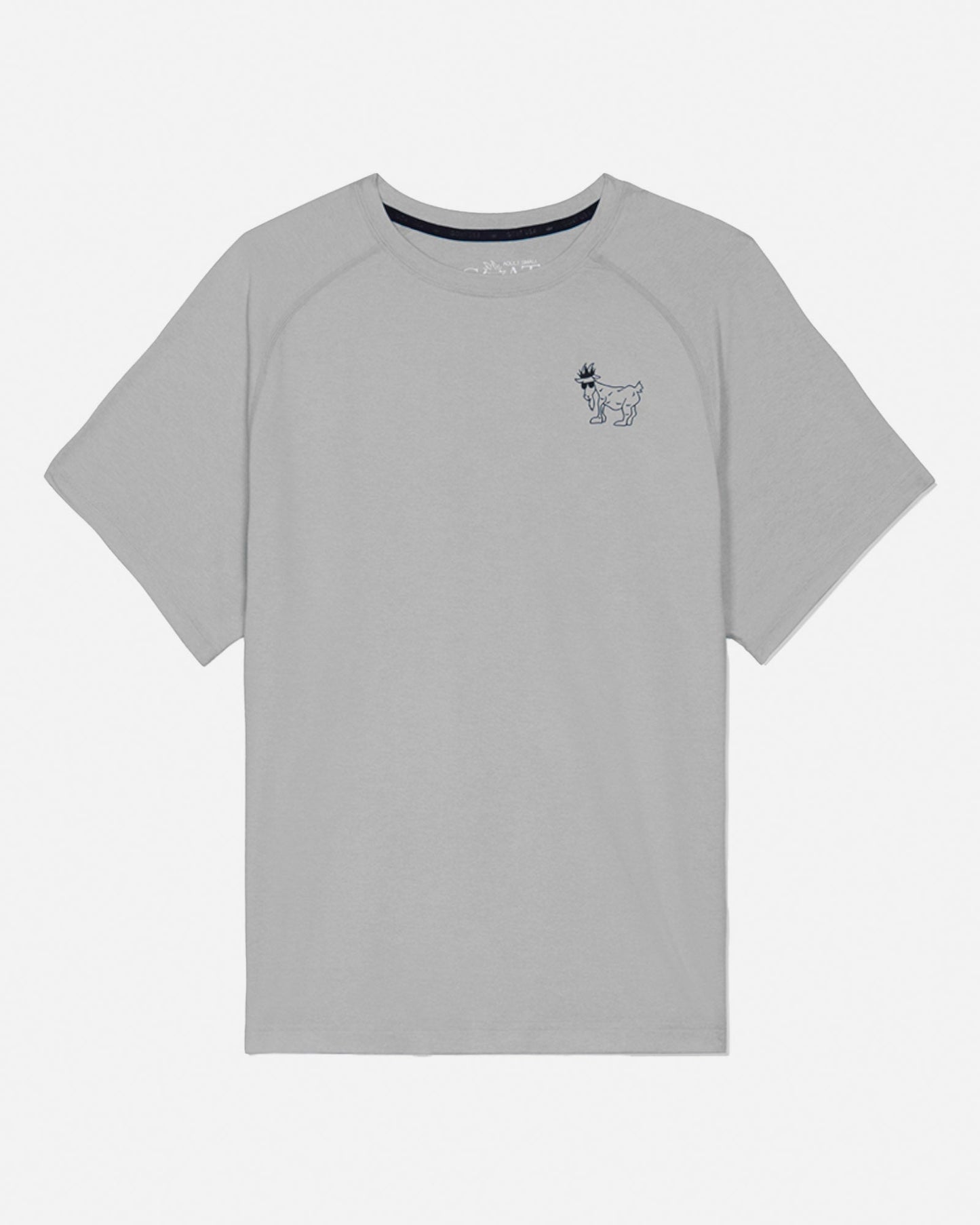 Gray t-shirt with a small logo on a white background#color_gray