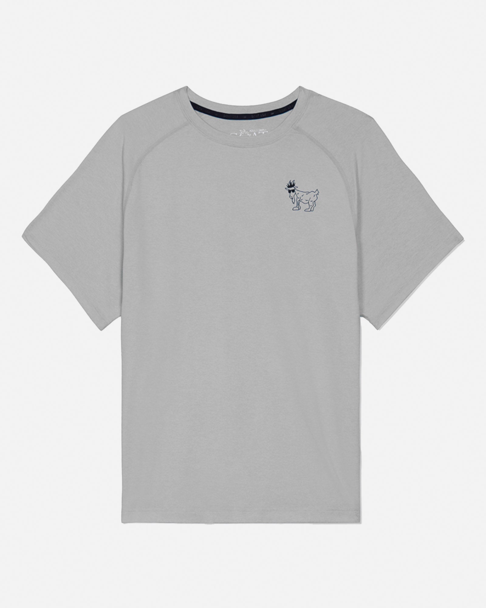 Gray t-shirt with a small logo on a white background#color_gray