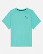 Turquoise t-shirt with a small graphic on a white background#color_teal-blue