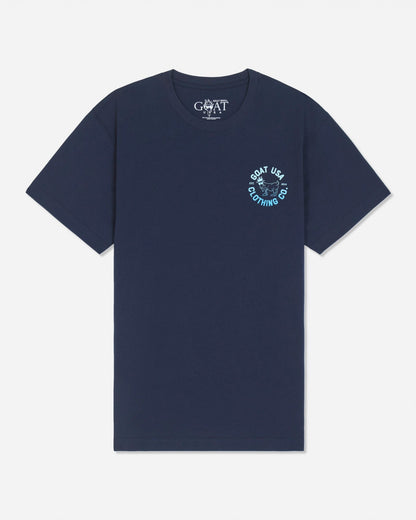 Front of navy t-shirt with ombre left-chest graphic#color_navy-blazer