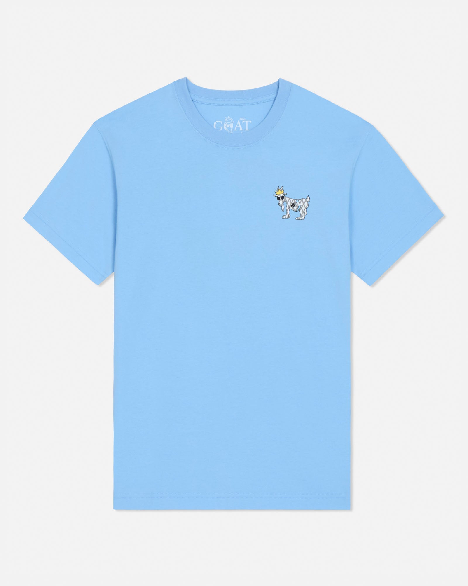 Light blue t-shirt with a small graphic on a white background