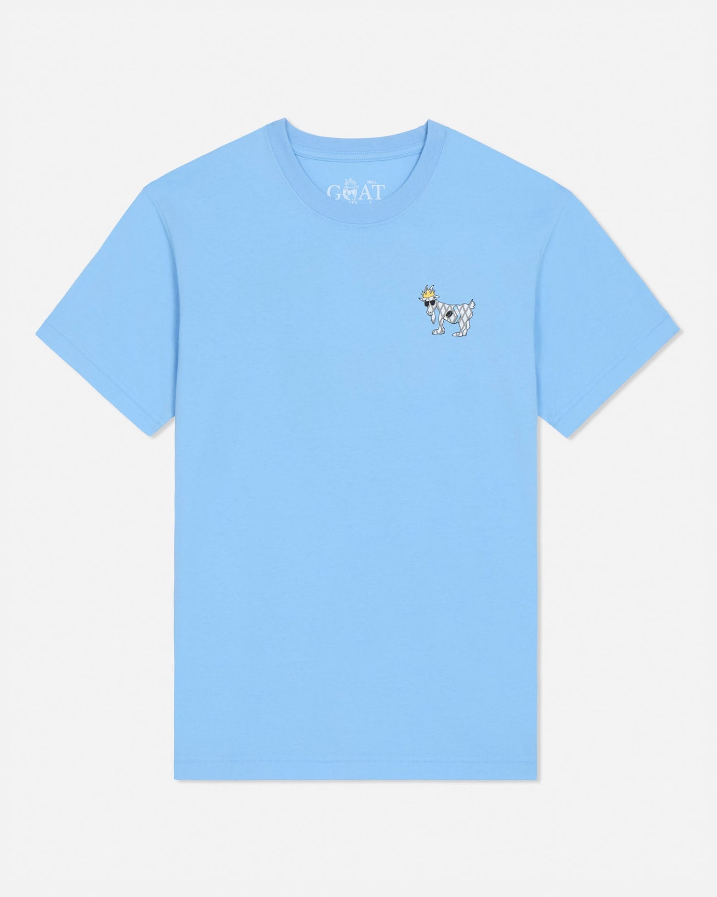 Light blue t-shirt with a small graphic on a white background