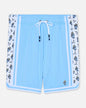 Light blue shorts with white drawstring and lacrosse goat pattern on a white background
