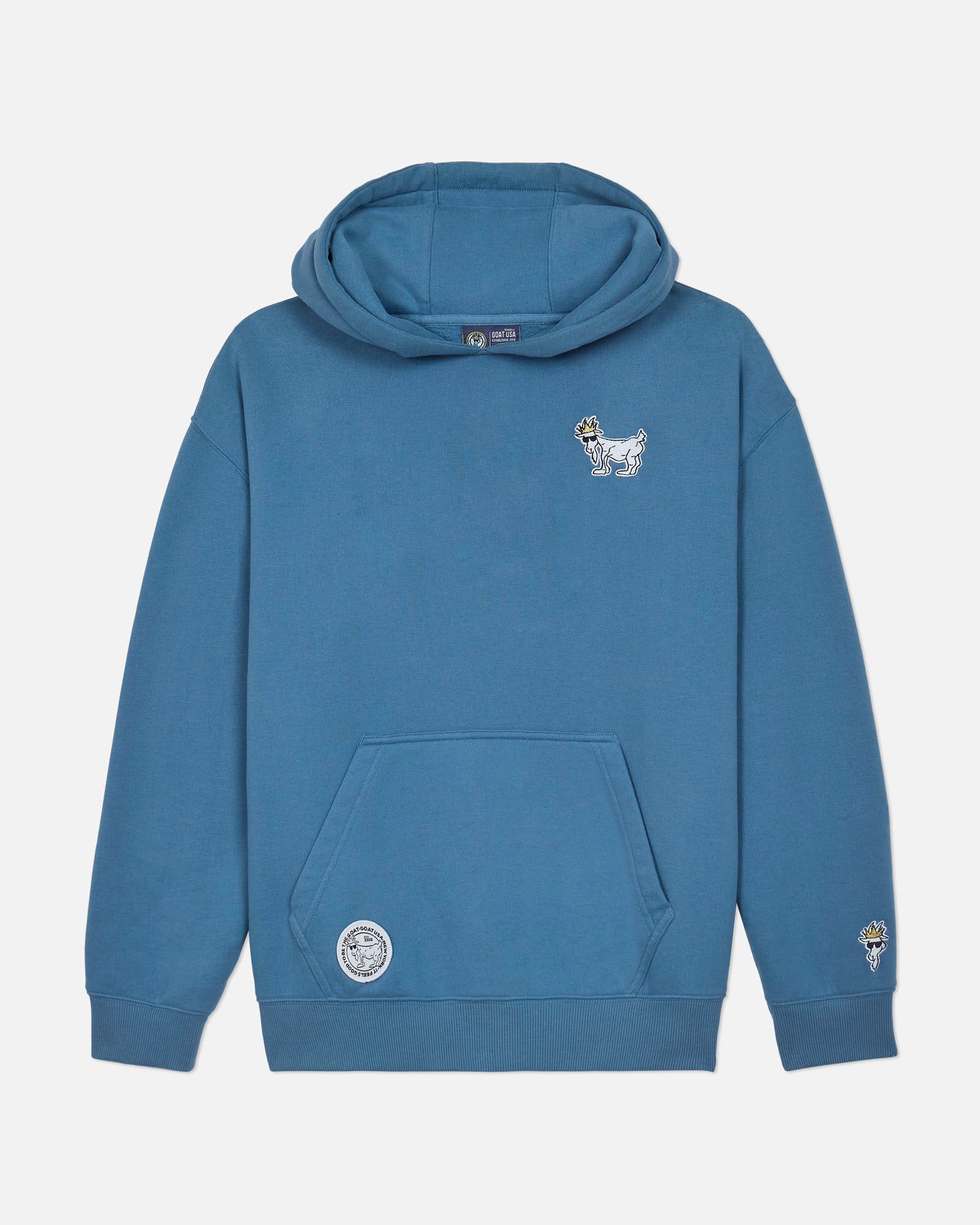 Coronet blue hoodie with small embroidered designs on a light gray background#color_coronet-blue