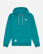 Teal hoodie with white drawstrings on a light gray background#color_teal-blue