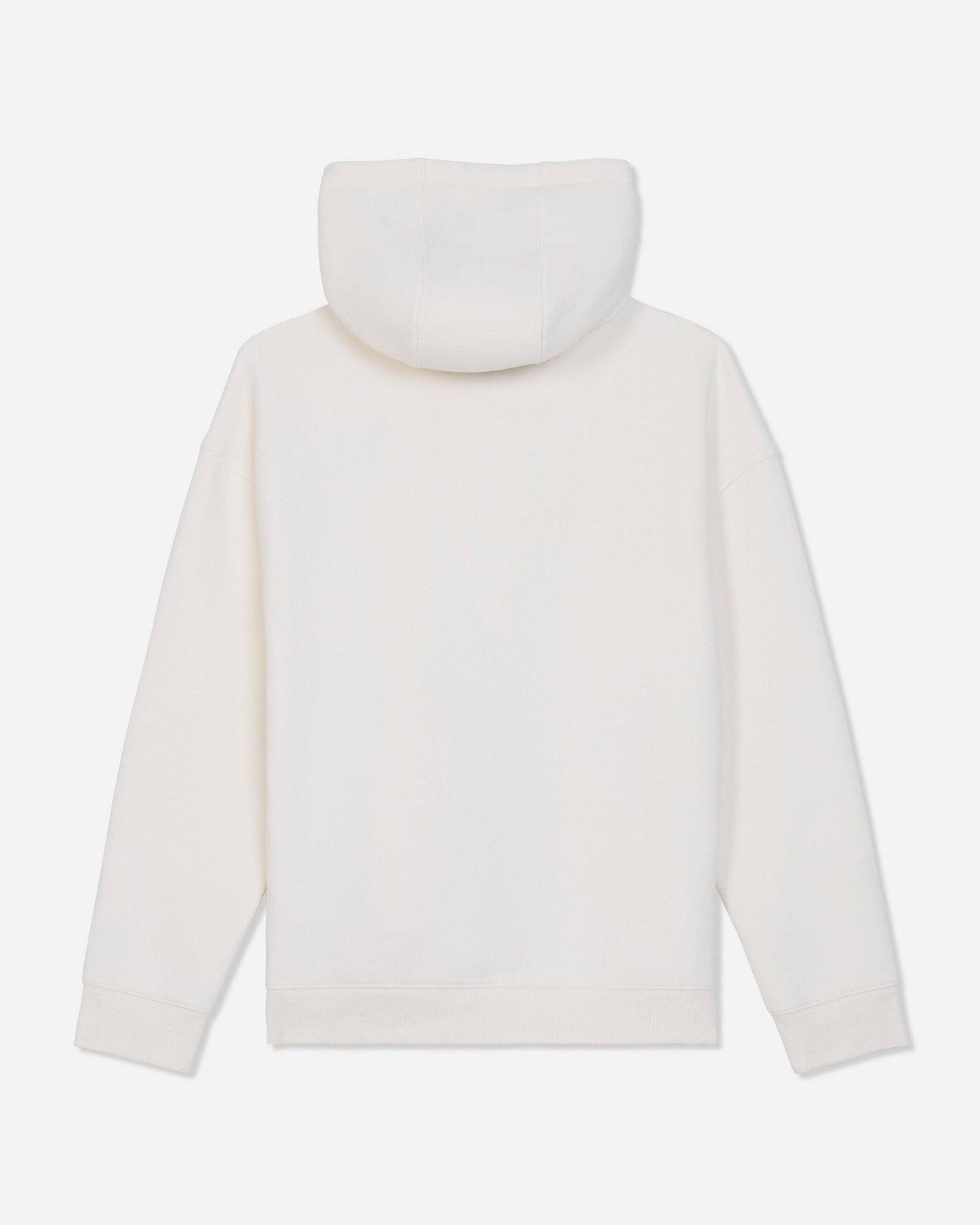A plain white hooded sweatshirt shown from the back, photographed against a clean white background.#color_bone
