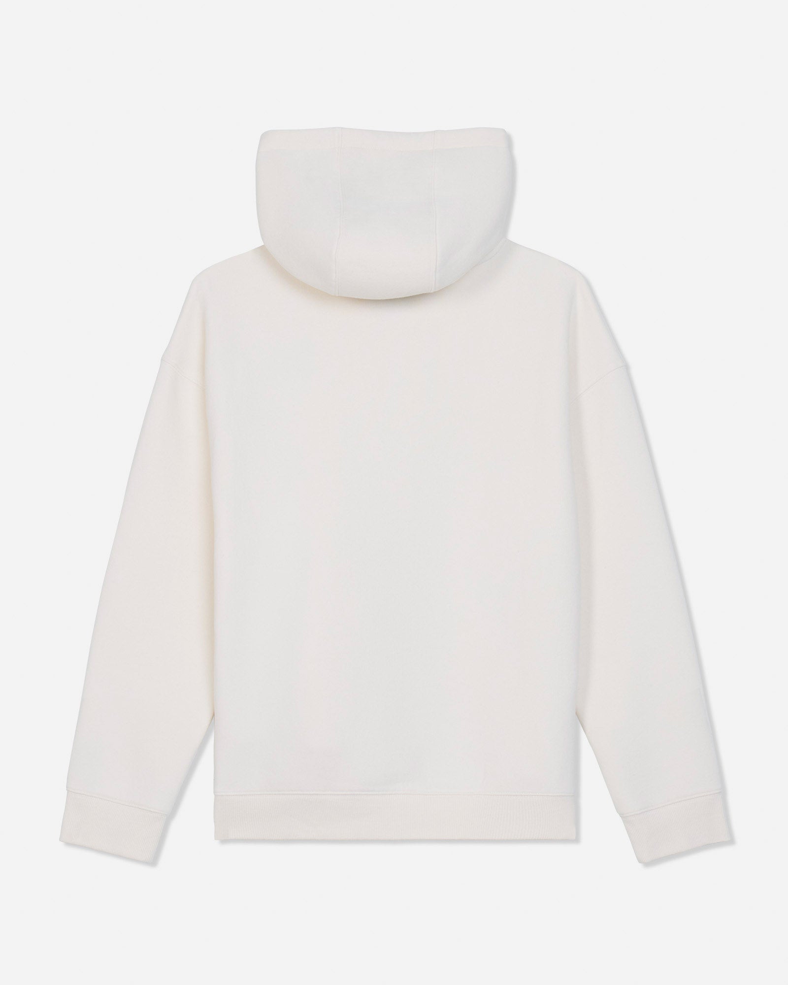 A plain white hooded sweatshirt shown from the back, photographed against a clean white background.#color_bone
