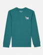Teal long-sleeve shirt with a small graphic on a white background#color_deep-sea