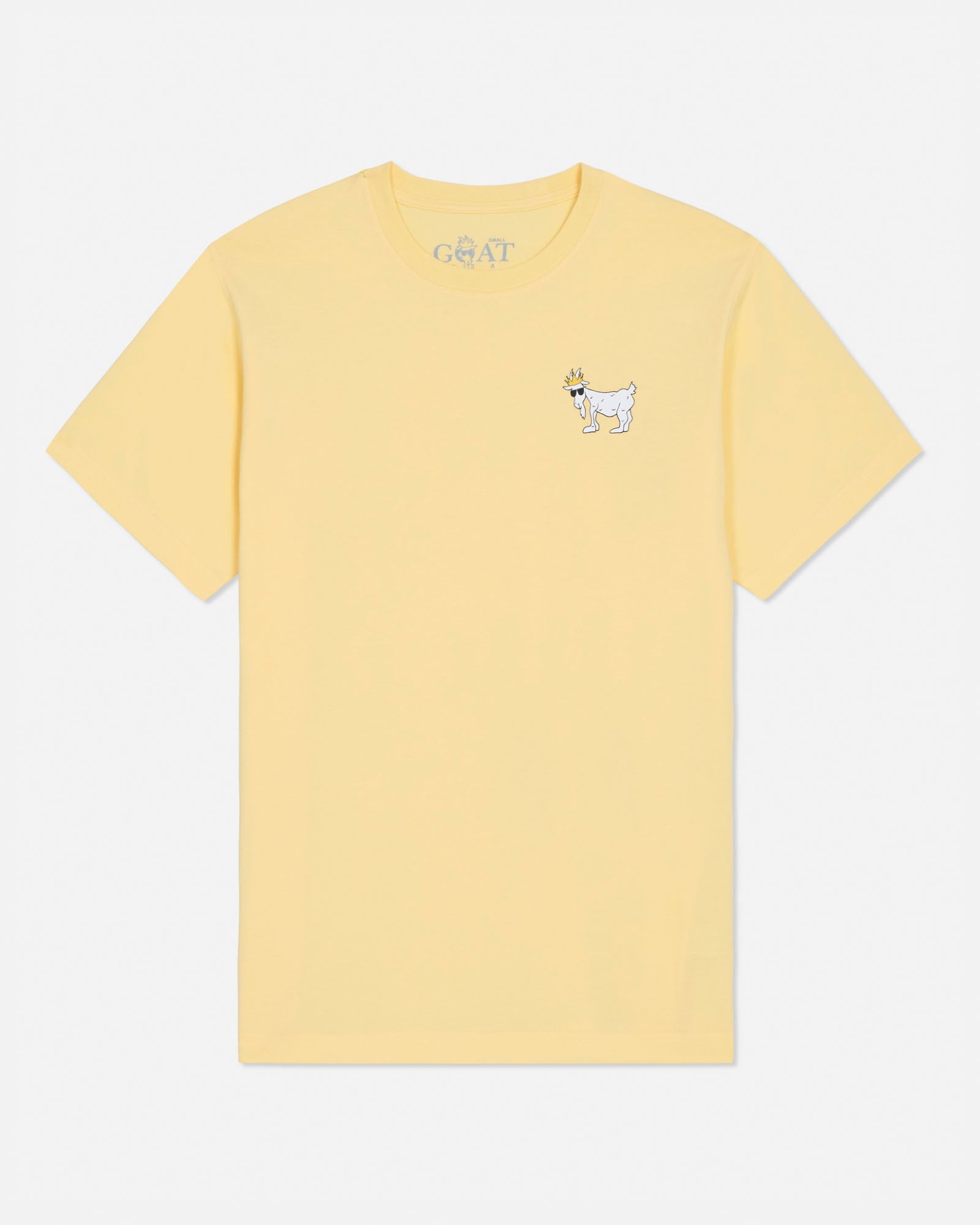 Yellow t-shirt with a small graphic on the chest against a white background#color_corn-milk