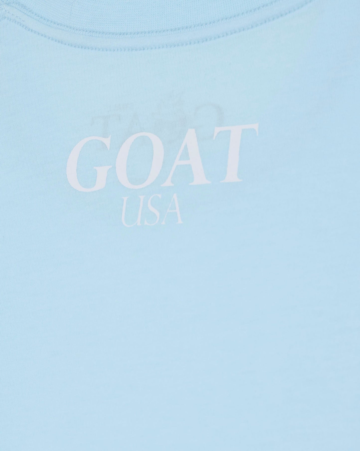 Light blue shirt with 'GOAT USA' text on a light blue background#color_delicate-blue