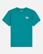 Teal t-shirt with a small graphic on a white background#color_teal-blue