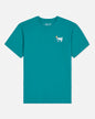Teal t-shirt with a small graphic on a white background#color_teal-blue