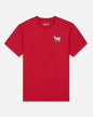 Red t-shirt with a small white goat graphic on a white background#color_poinsettia