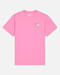 Pink t-shirt with a small graphic on the chest against a light gray background#color_paradise-pink