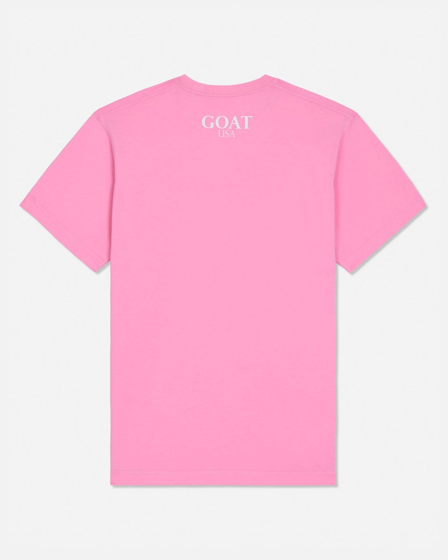 Pink t-shirt with 'GOAT USA' text on the back against a white background#color_paradise-pink