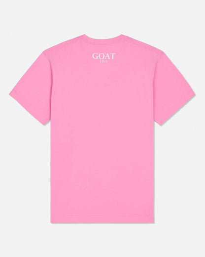Pink t-shirt with 'GOAT USA' text on the back against a white background#color_paradise-pink