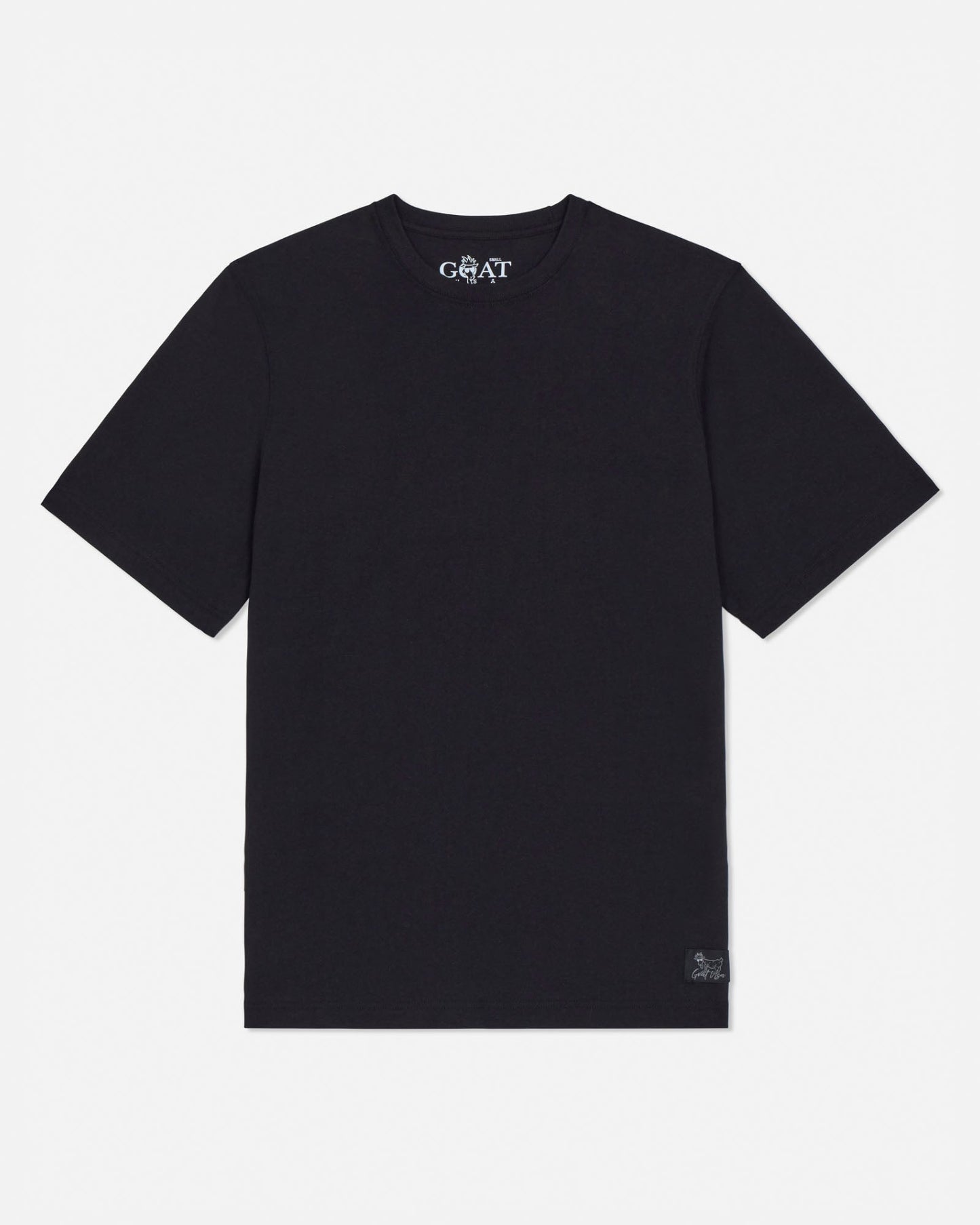 Black t-shirt with a brand logo on a white background#color_black