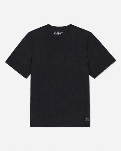 Black t-shirt with a brand logo on a white background#color_black