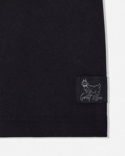 Black t-shirt with a small stitched tag#color_black