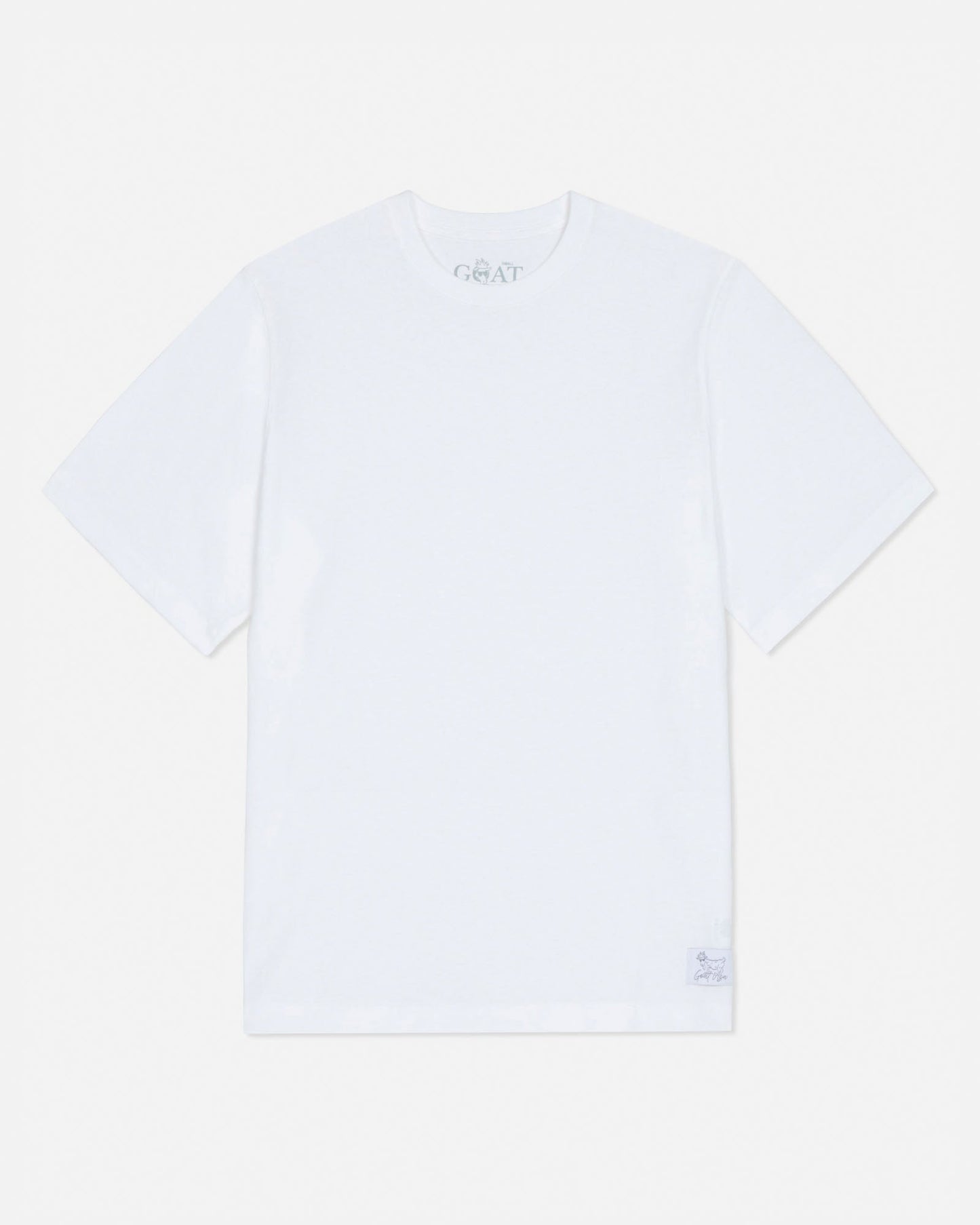 White t-shirt with a brand logo on a light gray background#color_white