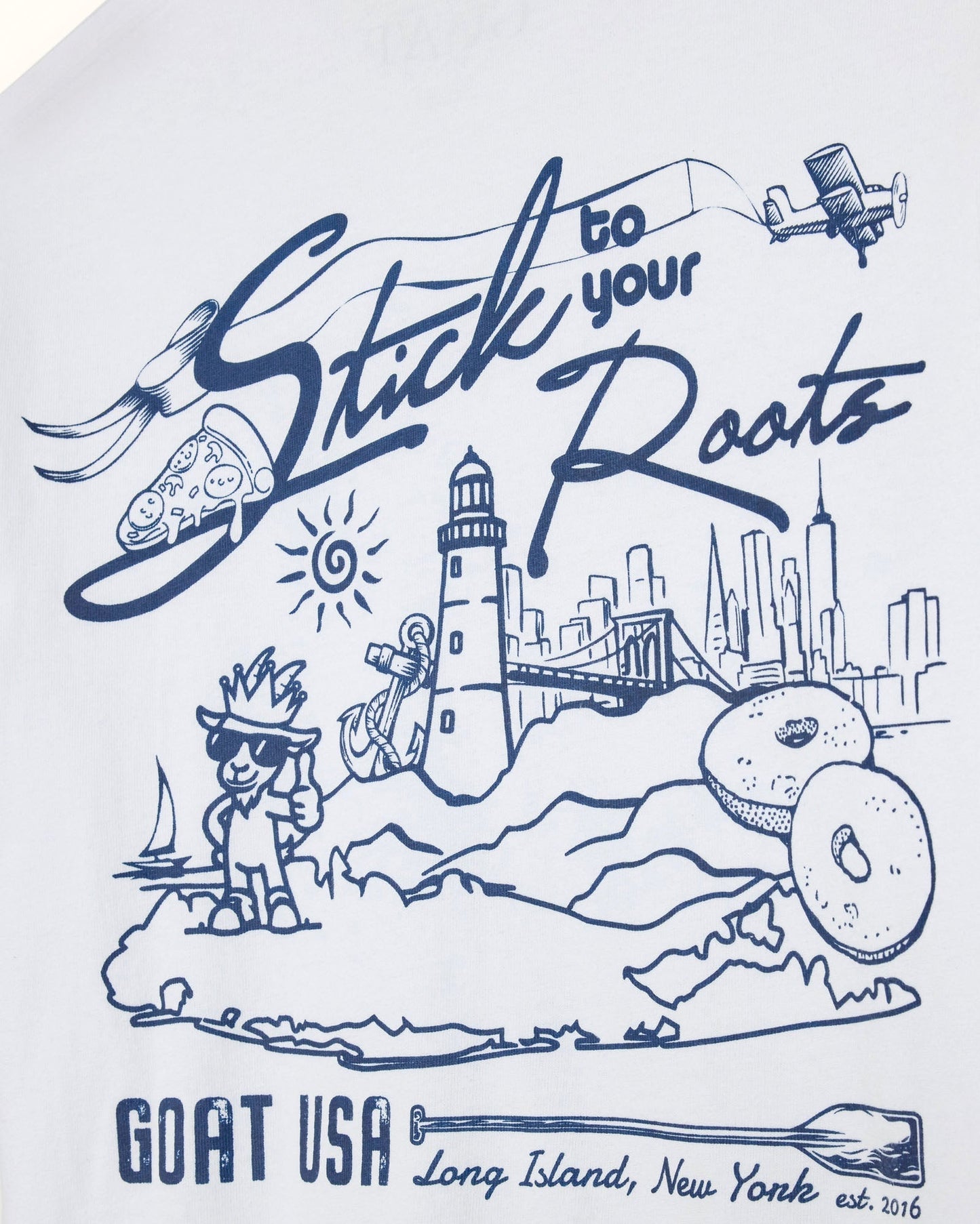 Illustrative design with text 'Stick to your Roots' and various elements on a white background.