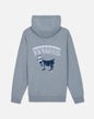 A heather gray hoodie shown from the back, featuring a navy blue and white New York Yankees graphic with the team name arched above a goat logo.#color_gray