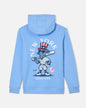 A light blue hoodie shown from the back, featuring a large graphic of a cartoon goat in a baseball uniform with a red, white, and blue top hat. The text 'NEW YORK' is arched above the graphic, and 'GOAT USA' is printed below.#color_carolina-blue