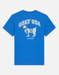 Blue t-shirt with 'GOAT USA' graphic on a white background