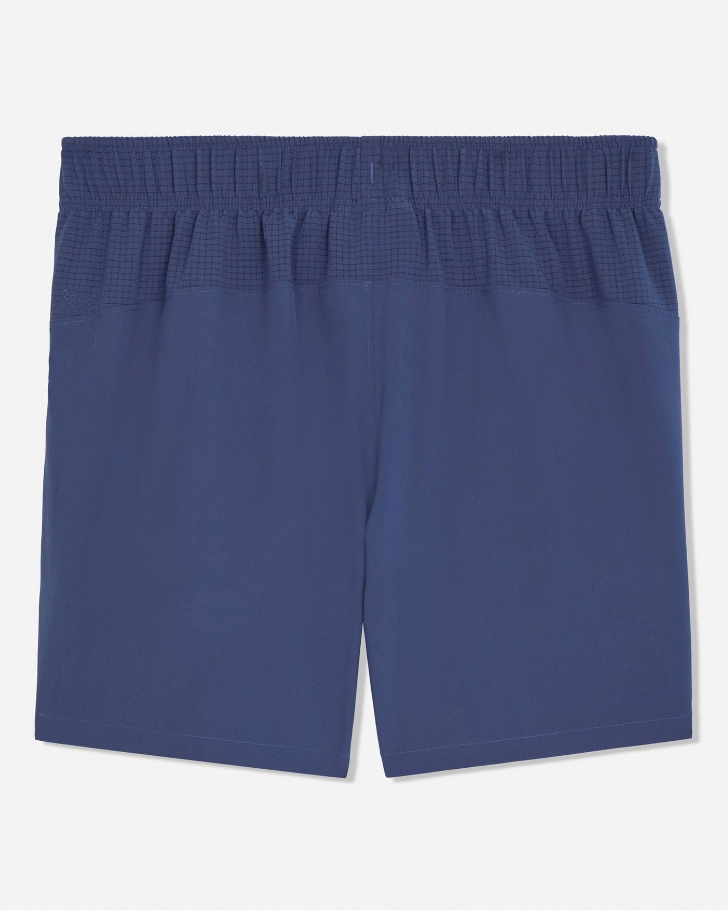 Blue shorts with a checkered waistband on a white background#color_navy