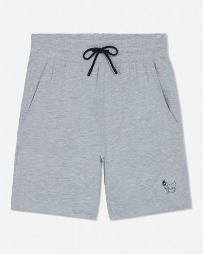 Gray shorts with a small logo on a white background#color_space-dye-gray