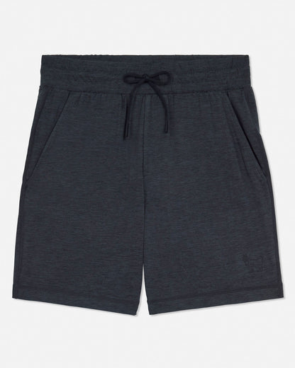 Dark gray shorts with a drawstring on a white background#color_space-dye-black