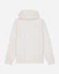 A cream-colored long-sleeve hoodie with a small tonal embroidered logo on the left chest, displayed against a light gray background.#color_bone