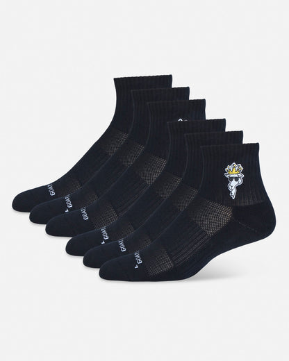 Set of black ankle socks with a brand logo on a white background#color_black